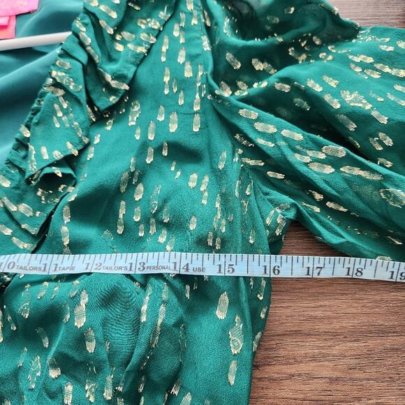 Lilly Pulitzer Birdy Silk Metallic Ruffle Wrap Dress 2 Green Wedding Cocktail - Picture 7 of 9